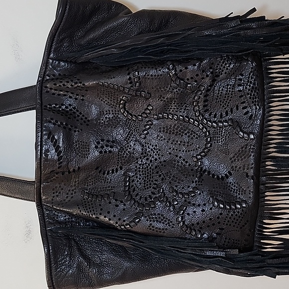 Frye Vivian Leather Fringe Tote Bag black  fringe trim - Picture 10 of 15